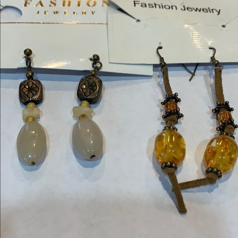 💐5/25 2 pair natural stone glass bead leather